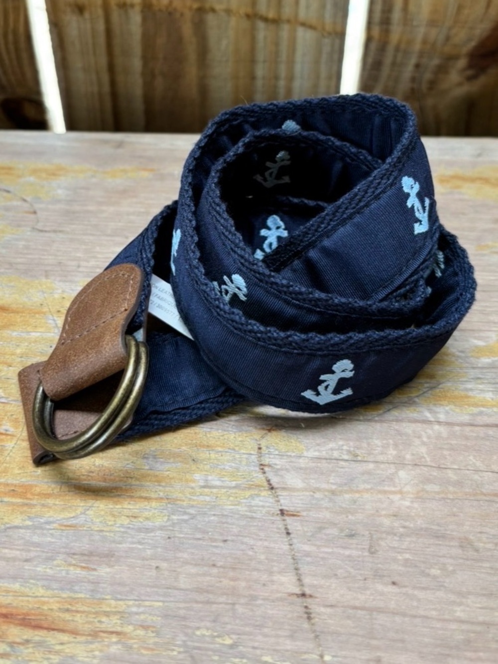 Blue Anchor Ribbon Belt with a D Ring Buckle 29”L